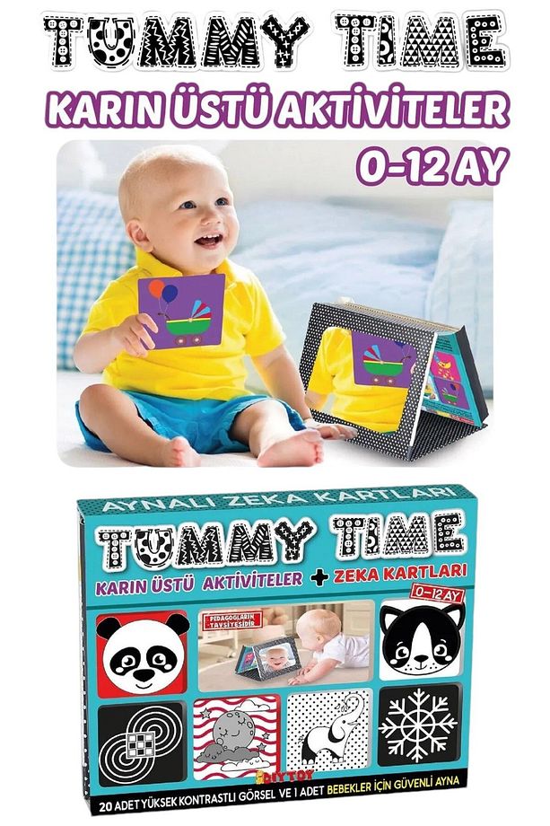 Fileli Bultak Tummy Tıme Aynalı Ilk Zeka Kartları-Sesli Cep Telefonu Emojili 3lü Set Toplam 30 Parça - 2