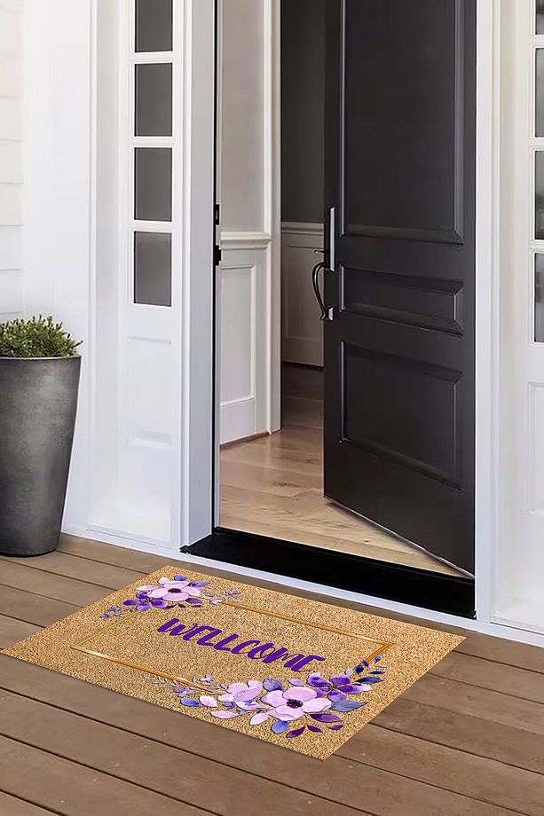 Welcome Yazılı Baskılı Kaymaz Taban Silinebilir  Kapı Önü Paspası (40x60cm),PASPAS-01-MOR, - 7