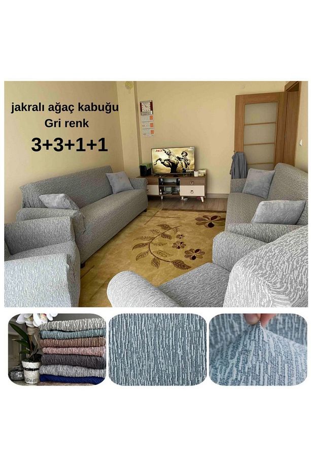 jakarlı koltuk örtüsü 3+3+1+1, kaymaz tabal koltuk örtüsü takımı, çekyat ve koltuk kılıfı takımı - 1