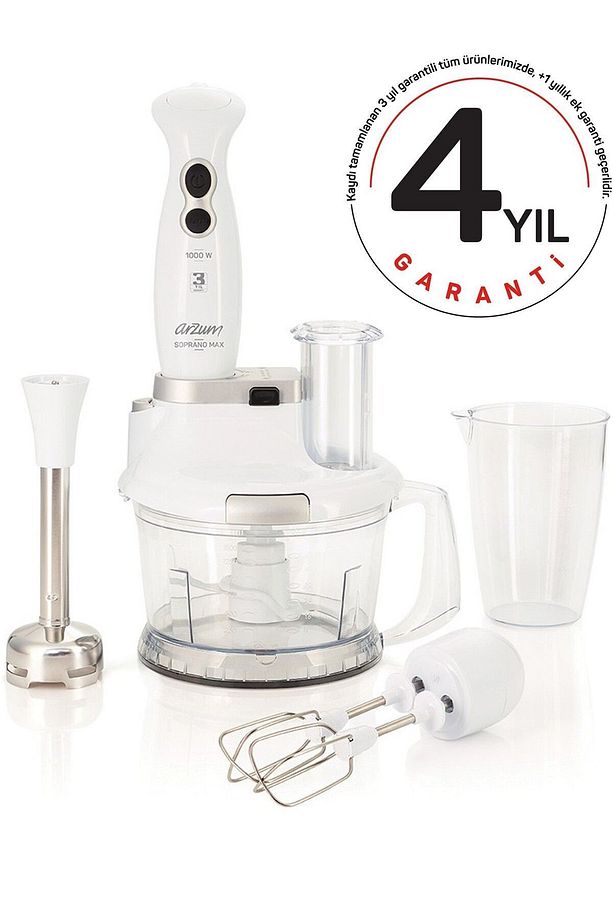 3 Yıl Ar1004 Soprano Max Multi Beyaz 1000 W Blender Seti 220 - 240 V Metal 1,5 L Turbo Resmi Distri - 1