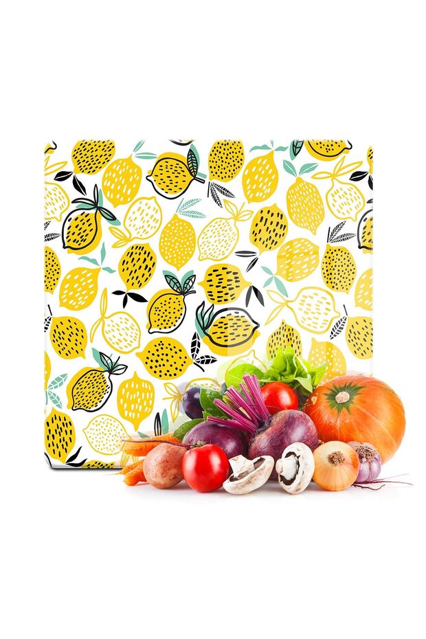 لوح تقطيع زجاجي مربع بنمط الليمون العتيق - 30x30 سم