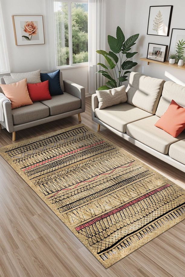 Laslva Iskandinav Yıkanabilir Kaymaz Pamuk Taban Kadife Salon, Mutfak Halısı, Yolluk, Kilim - 2