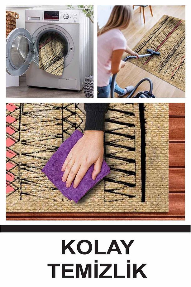 Laslva Iskandinav Yıkanabilir Kaymaz Pamuk Taban Kadife Salon, Mutfak Halısı, Yolluk, Kilim - 5