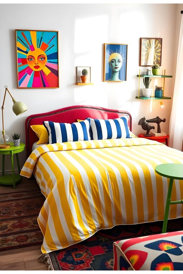 Back To Basics - Navy Blue Yellow Striped Double Duvet Cover Set