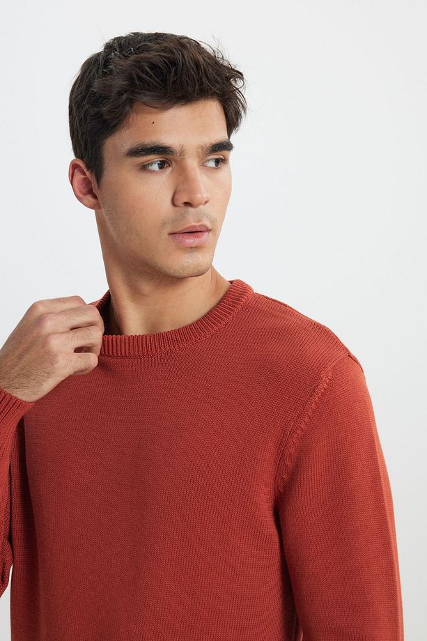 Regular Fit Normal Kesim Turuncu Triko Kazak - 4