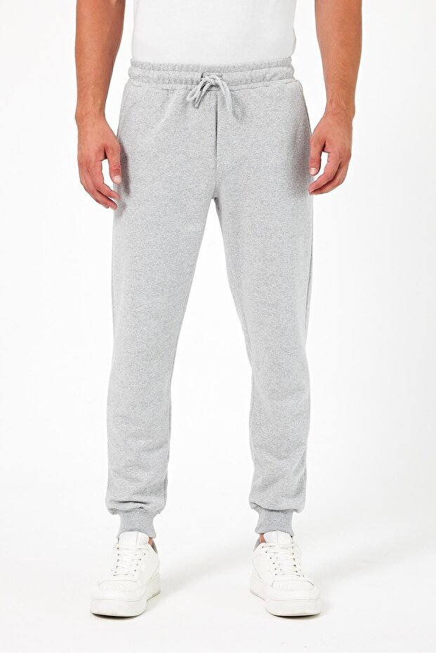 Thick Gray Men's Sweatpants Jogger with Back Pockets, Elastic Cuffs, Regular Fit, Without Pockets