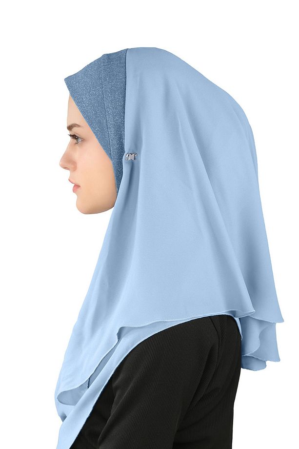 Simli Kumaş Krep Rahat Şal - St 098 Bebe Mavisi - 4