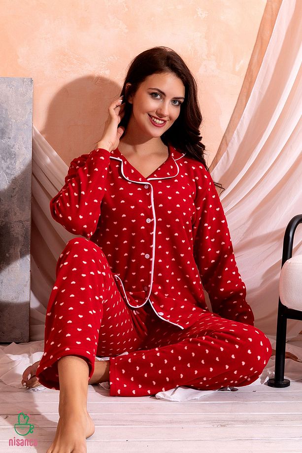 Kışlık Welsoft Peluş Inci Polar Düğmeli Pijama Takımı 'ipeksi Doku' - 3
