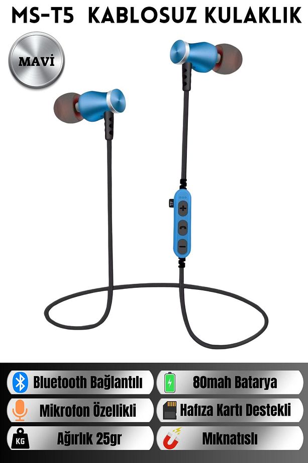 MS-T5 Hafıza Kartı Takılabilir Metal Bluetooth Kulak Içi Kulaklık Efsane Ses - 1