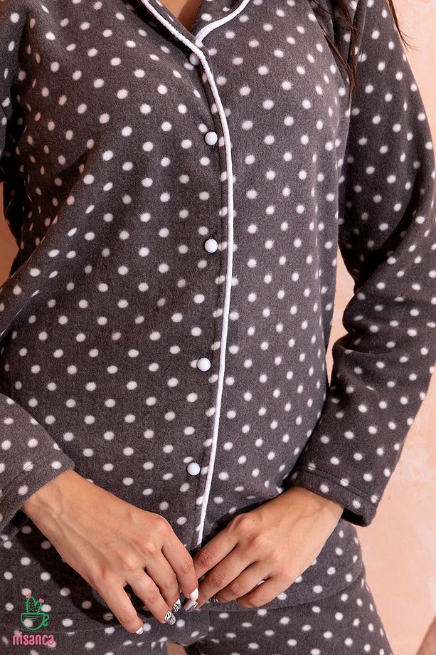 Kışlık Welsoft Peluş Inci Polar Düğmeli Yılbaşı Pijama Takımı 'ipeksi Doku' - 6