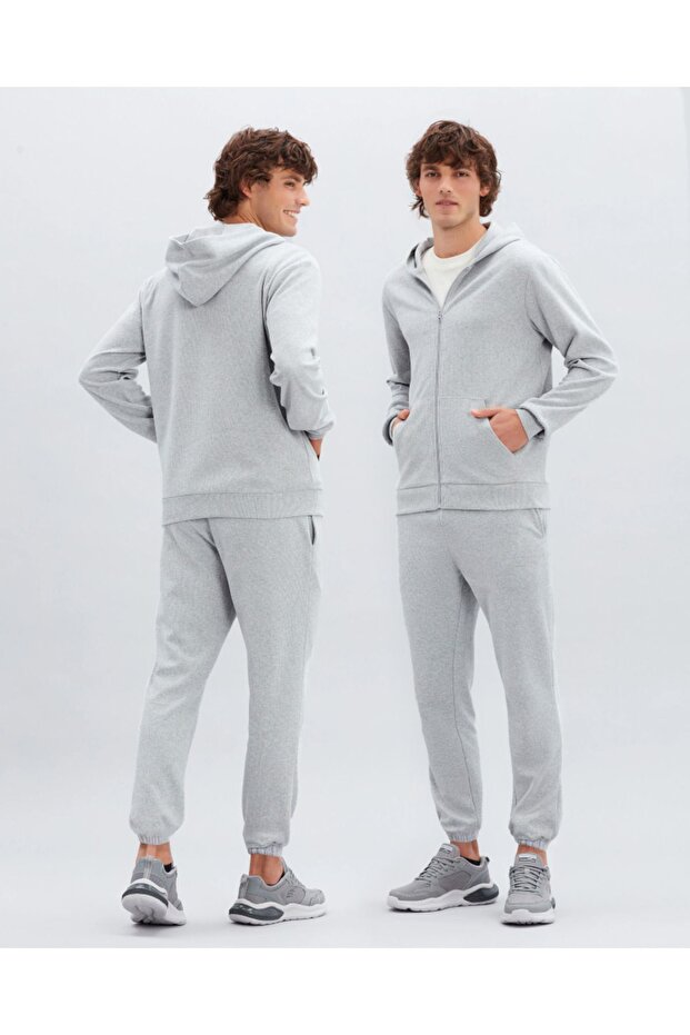 Men's Hooded Zippered Sweatshirt Bottom-Top Tracksuit Set