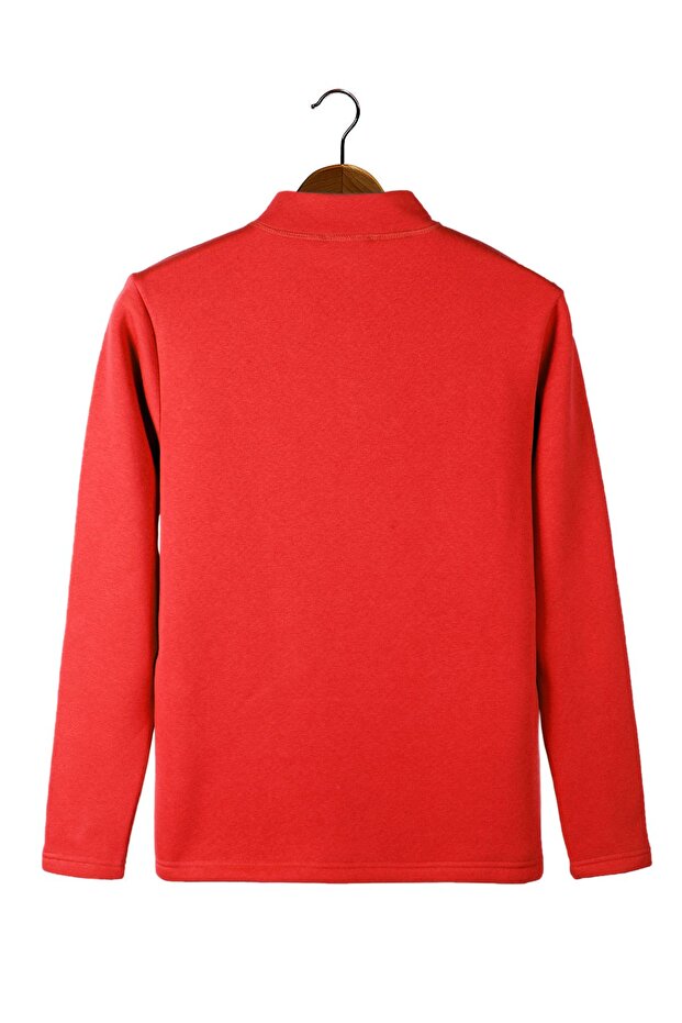 Men's Light Red Basic Plain Sweatshirt - Half Zipper - 3