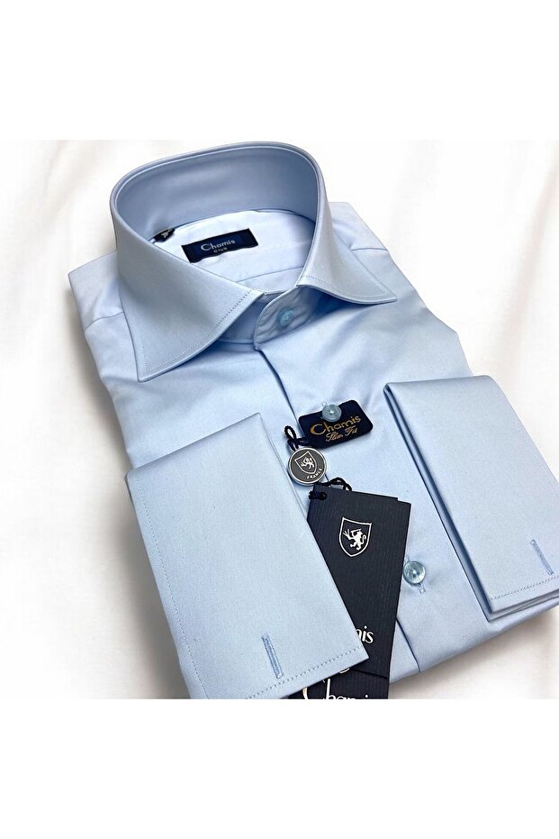 Slimfit Ice Blue Satin Italian Collar Shirt