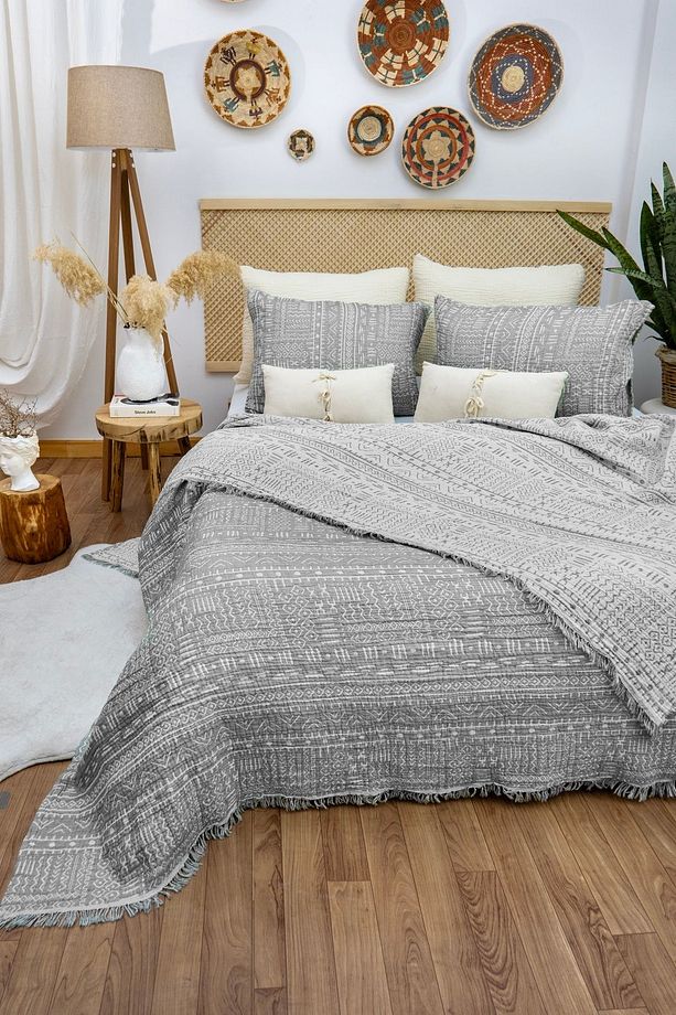 Aztek Desen Tek Kişilik 160 X 240cm Yatak Örtüsü/1 Adet 50x70cm Yastık 4 Kat Multi Muslin %100 Pamuk - 3