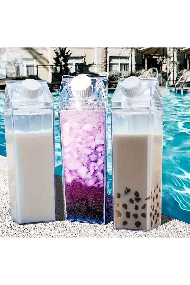 Mika Süt Kutusu Tasarımlı Su Kahve Meyve Suyu Detox Suyu İçecek Şişesi 500 ML - 1