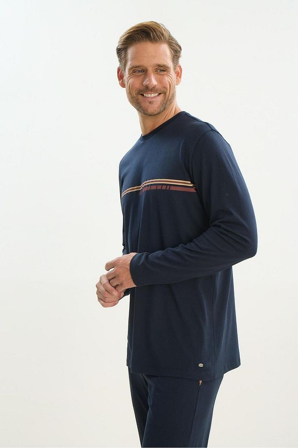 Erkek Uzun Kol Lacivert Pijama Takım C6T3N5O9 - 4