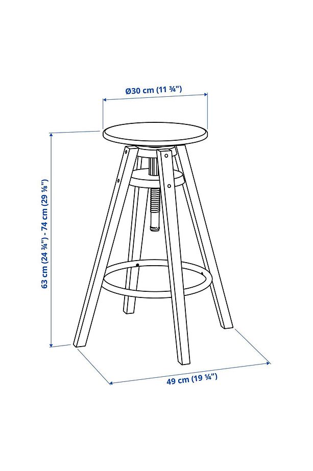 Bar Taburesi, Siyah, Yüksekliği Ayarlanabilir, Oturma yeri: 30 cm  Yüksekliği: 63-74 cm - 2