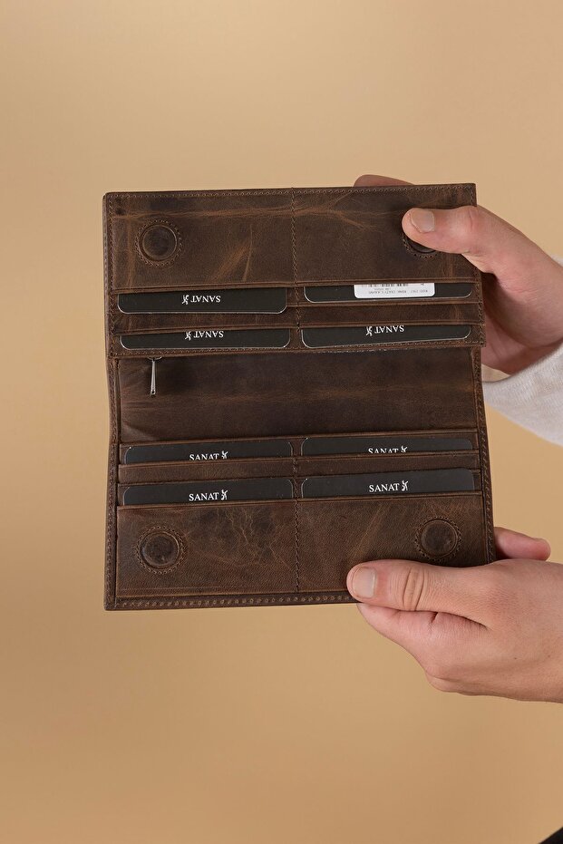 Sl-2161 Genuine Leather Unisex Portfolio Wallet with Phone Compartment