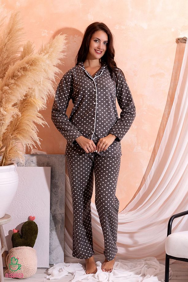 Kışlık Welsoft Peluş Inci Polar Düğmeli Yılbaşı Pijama Takımı 'ipeksi Doku' - 7