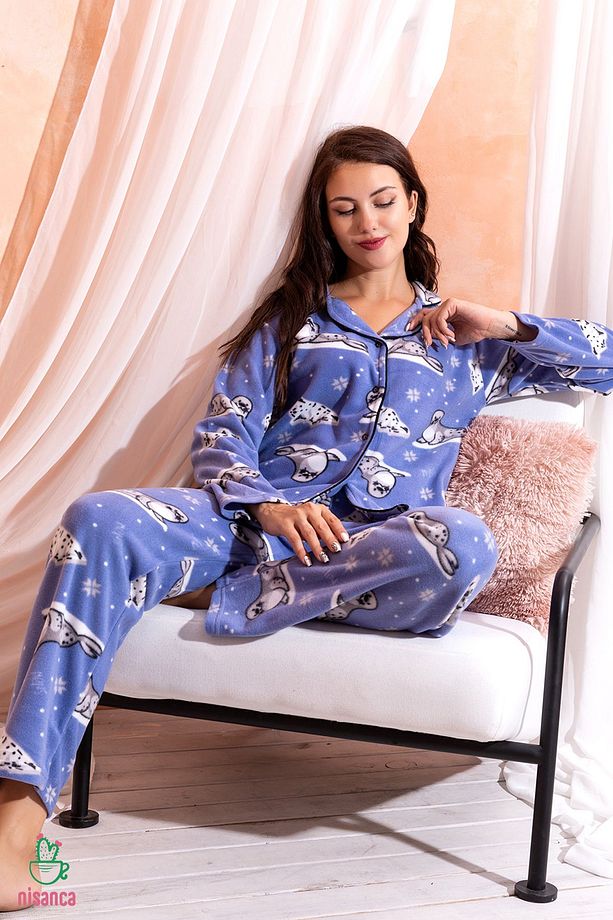 Kışlık Welsoft Peluş Inci Polar Düğmeli Pijama Takımı 'ipeksi Doku' - 4