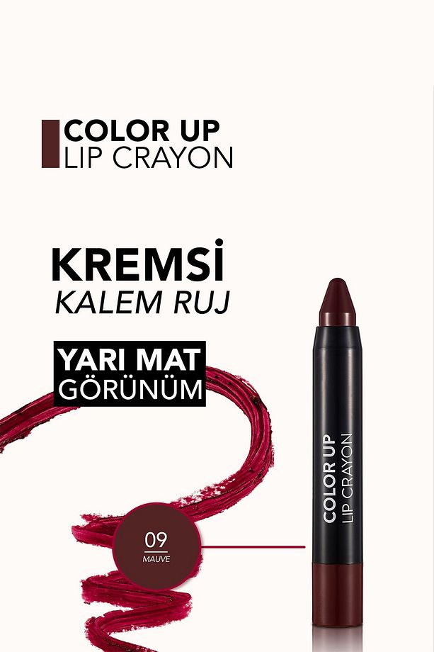 Saten Bitişli Kalem Ruj (VİŞNE ÇÜRÜĞÜ) - Color Up Lip Crayon - 009 Mauve - 8690604503360 - 4