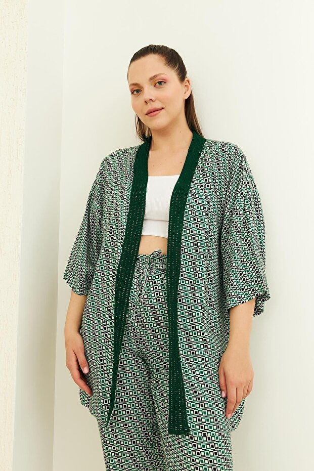 كيمونو أخضر منقوش - 1