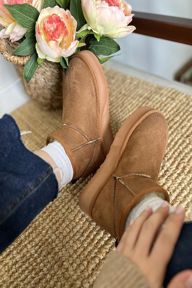 Kadın Süet Yarım Bot İçi Kürklü Bot & Bootie TS1146 - 3
