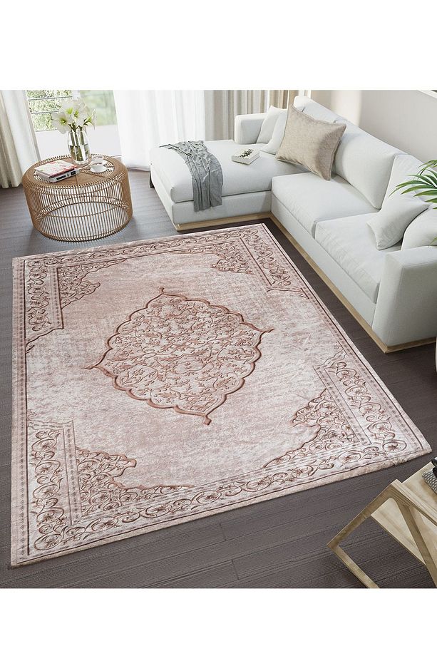 Modern Desenlerde Kadife Dokulu Lastikli Süngerli Kaymaz Yıkanabilir Halı Örtüsü - 12 m2 - 1