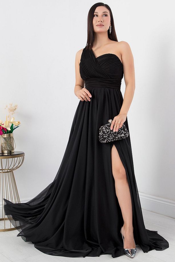 Tek Omuz Tül Abiye Elbise ECR5155 - 4
