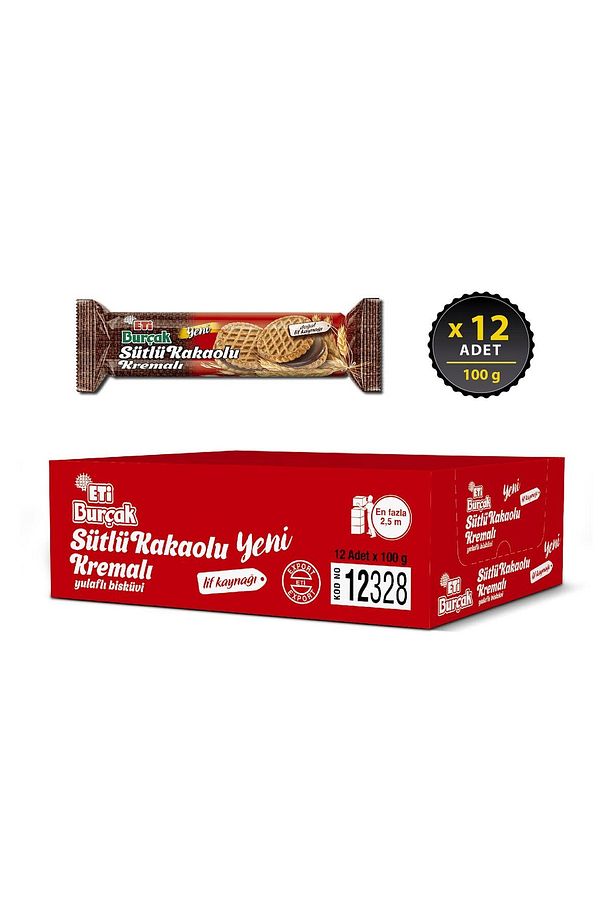 Burçak Sütlü Kakaolu Kremalı Yulaflı Bisküvi 100 g x 12 Adet - 1