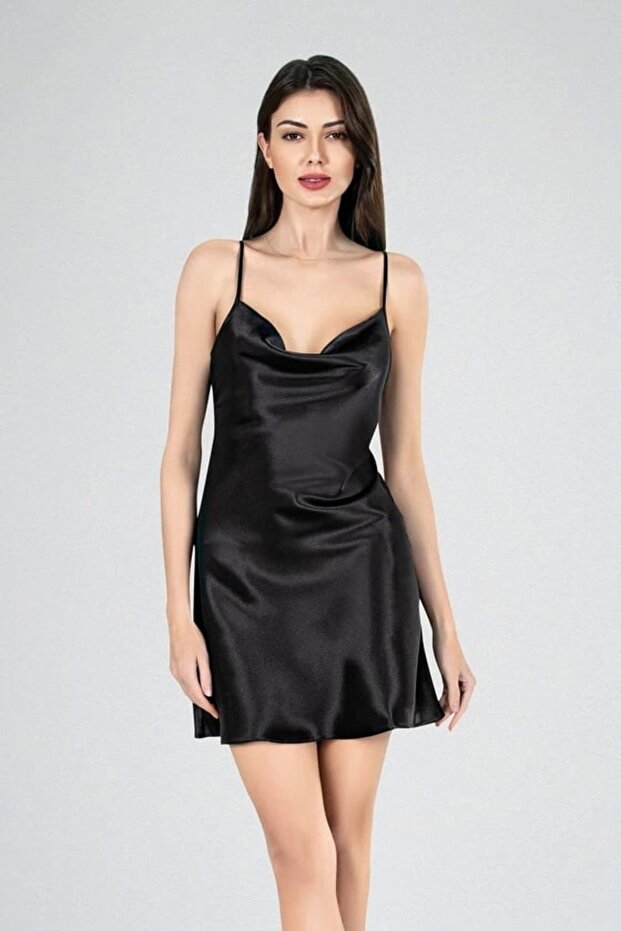 Ahu Primoda Mini Black Nightgown with Ruffle Detail - 7740
