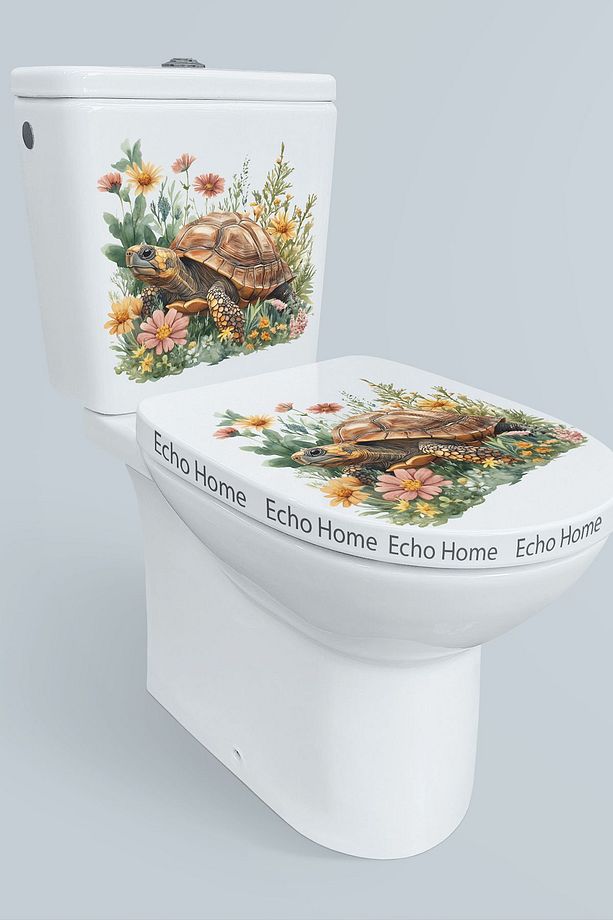 Klozet Sticker Sevimli Kaplumbağa ve Çiçekler Temalı Banyo Tuvalet Sticker - 2