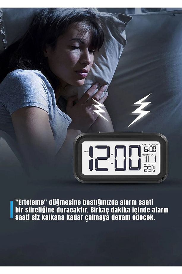 Lcd Işıklı Sensörlü Termometreli Alarmlı Dijital Masa Saati - 3
