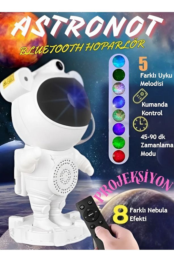 Bluetooth Hoparlör Astronot Nebula Projeksiyon Zamanlayıcı Galaxy Gökyüzü LED Masa ve Gece Lambası - 1