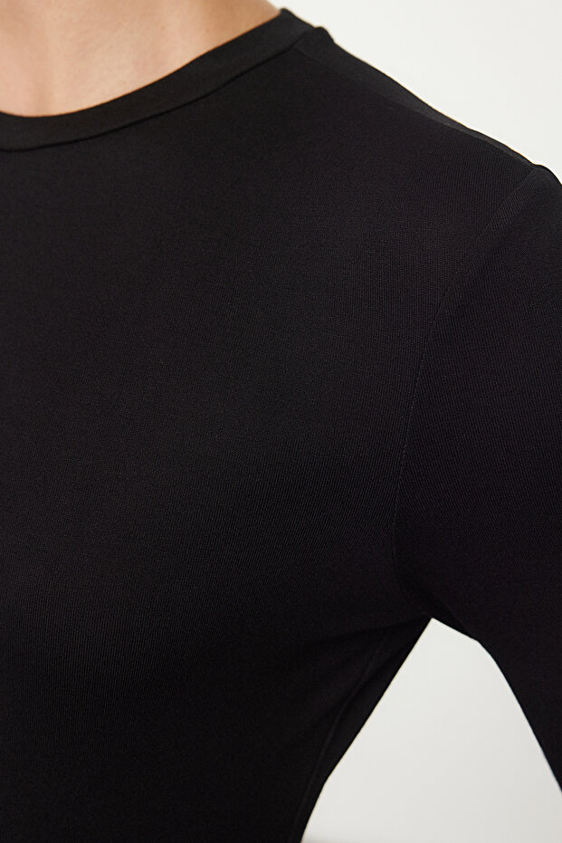 Siyah Bisiklet Yaka Slim/Vücuda Oturan Örme Body TWOAW25BD00014 - 4