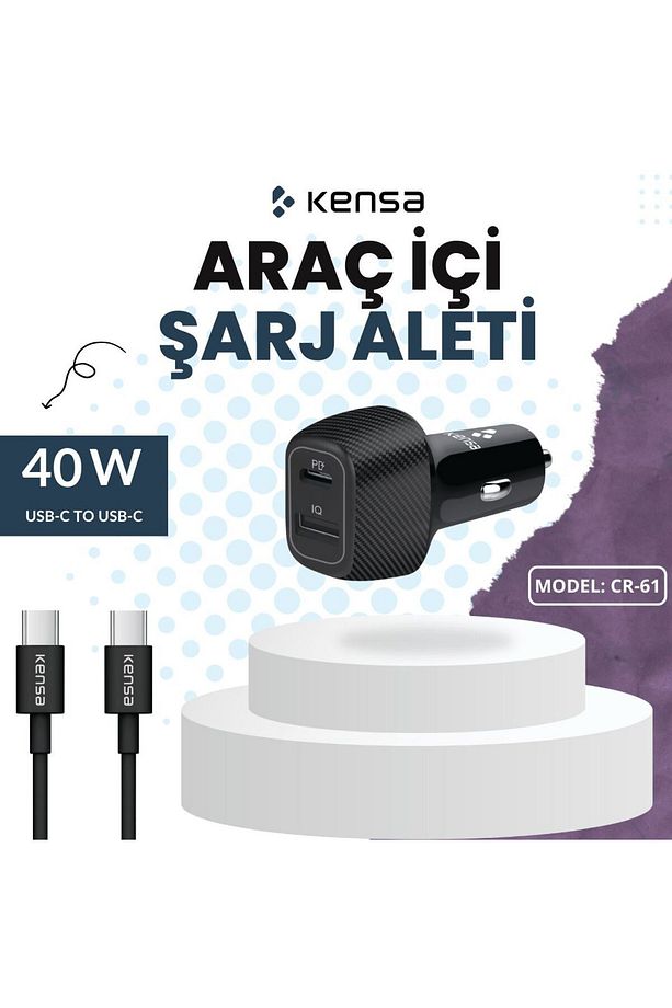 Araba çakmaklığı Type C KABLOLU İkili USB Kablolu GİRİŞ 12-24V DC ÇIKIŞ 40W ADAPTÖR - 5