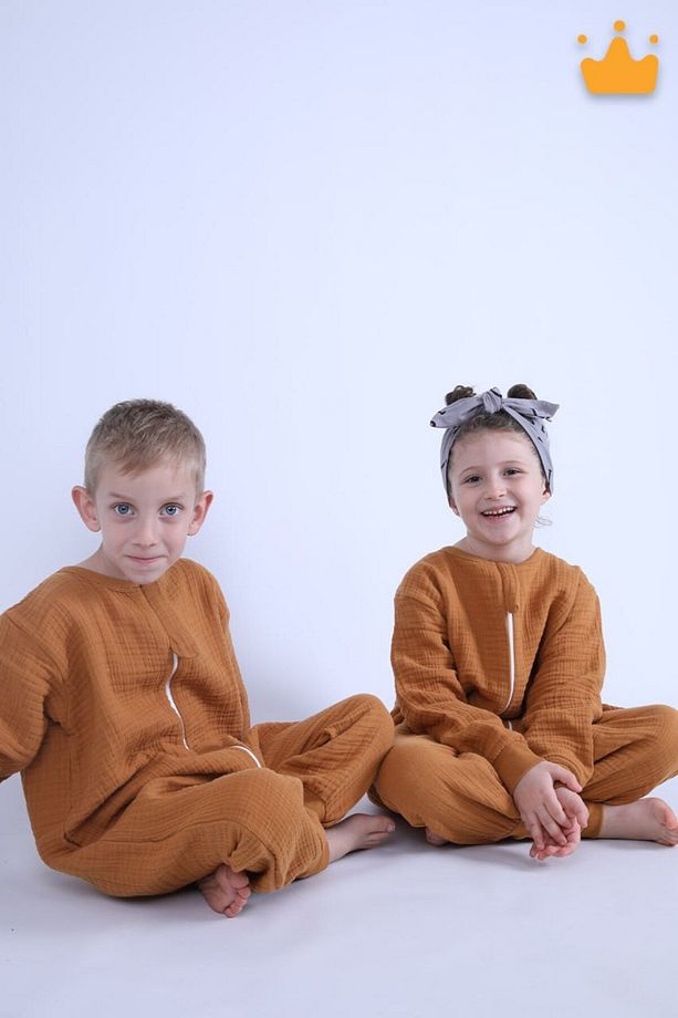 2-8 Yaş 1 Tog 4 Katlı Müslin Çocuk Uyku Tulumu Unisex Uzun Kollu Uyku Tulumu - 1