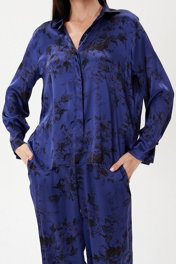 Desenli %100 Saf Ipek Gömlek ve Pijama Takımı - 5