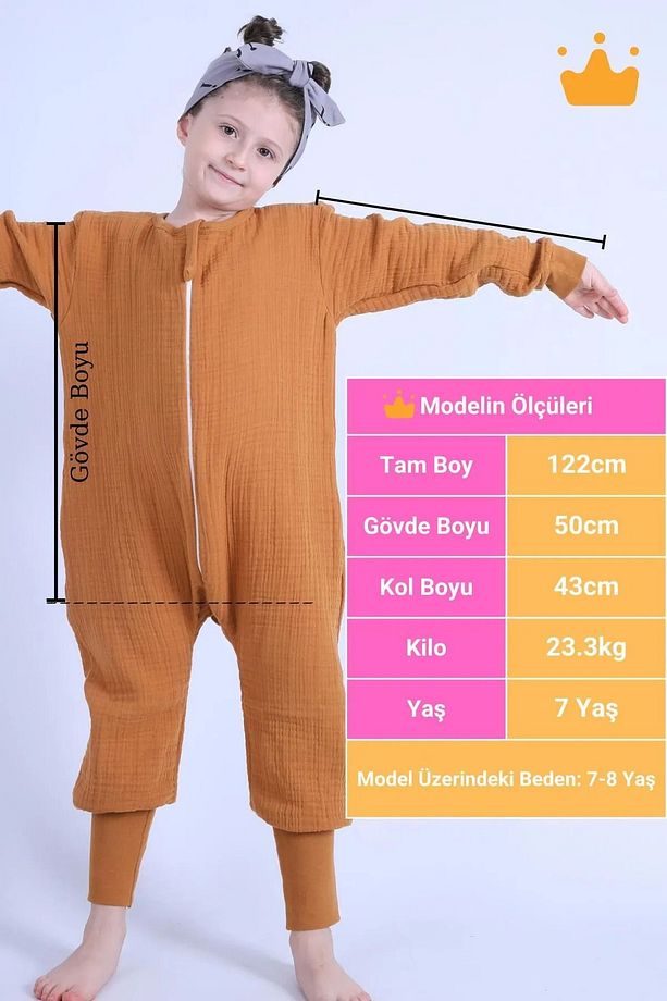 2-8 Yaş 1 Tog 4 Katlı Müslin Çocuk Uyku Tulumu Unisex Uzun Kollu Uyku Tulumu - 3