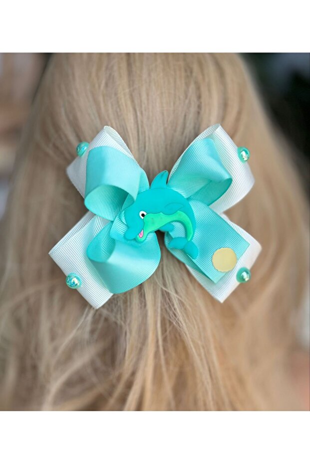 Design Luxury Aqua Green White Pearl Layered Bow Cute Dolphin Fish Fancy Automatic Clip Buckle