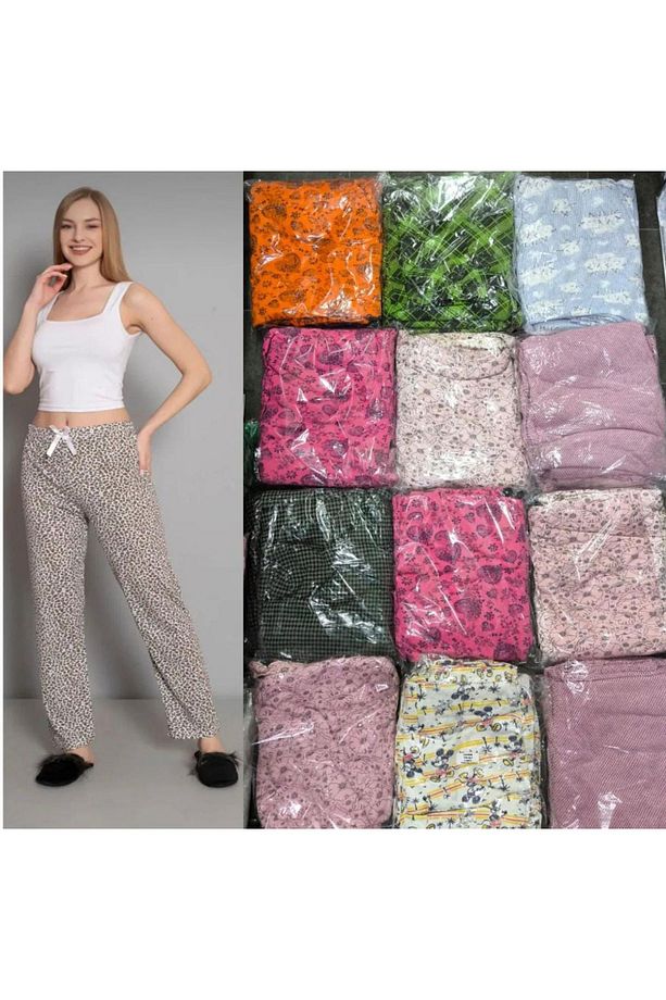 3 Adet Desenli Tek Alt Pamuk Pijama Karısık Stoktaki Renkler Gonderilmektedir - 3
