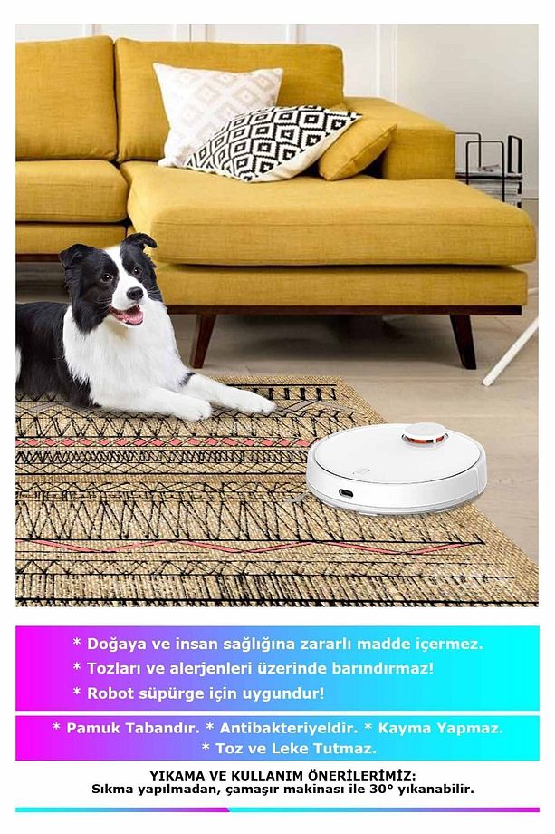 Laslva Iskandinav Yıkanabilir Kaymaz Pamuk Taban Kadife Salon, Mutfak Halısı, Yolluk, Kilim - 7