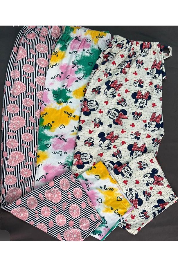 3 Adet Desenli Tek Alt Pamuk Pijama Karısık Stoktaki Renkler Gonderilmektedir - 5