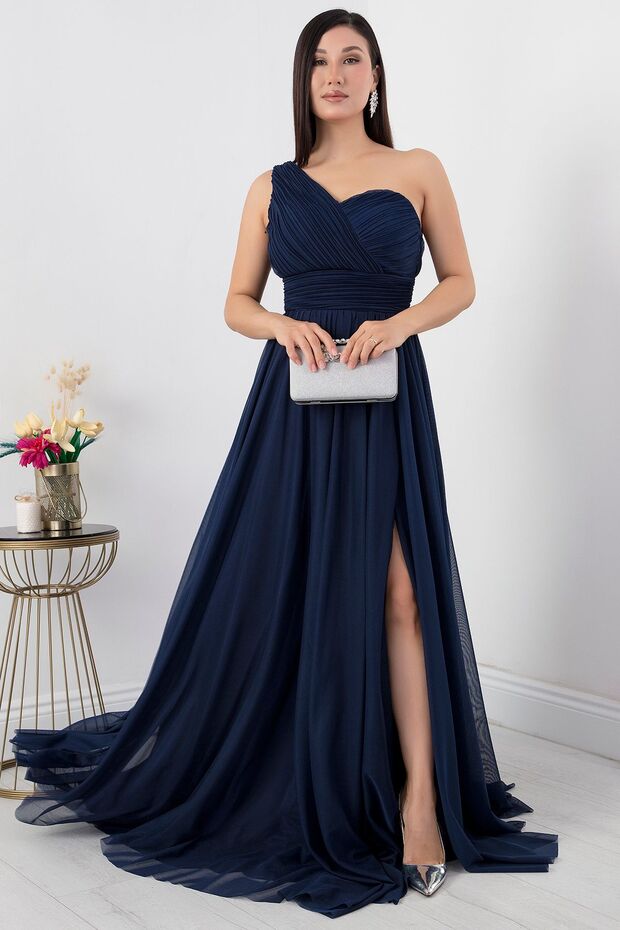 Tek Omuz Tül Abiye Elbise ECR5155 - 4