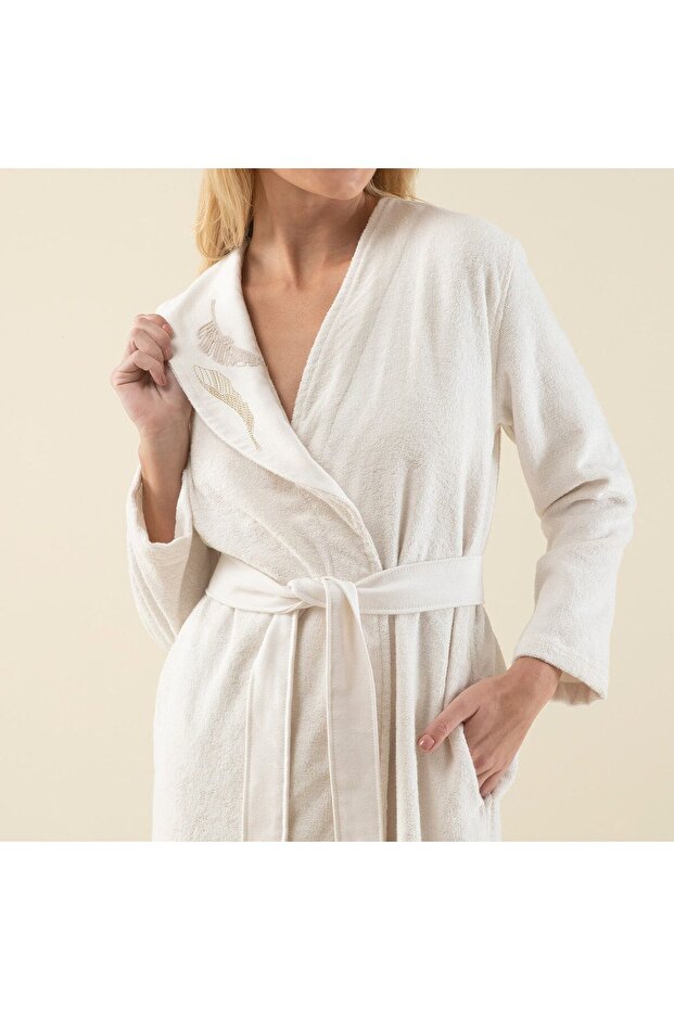 Oden Kadın Bornoz Ekru - 3