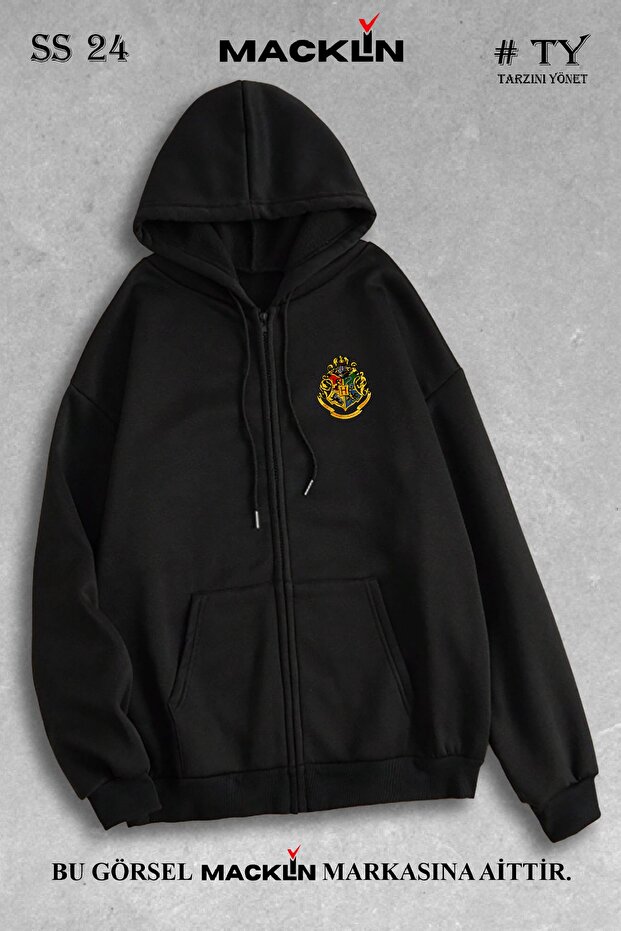 Unisex Women Men Hooded Harry Potter Hogwarts Uni Printed Zipper Sweatshirt Fleece Jacket