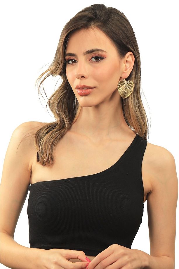 Kadın Mat Altın Kaplama Geçirmeli Model Yaprak Küpe - 4