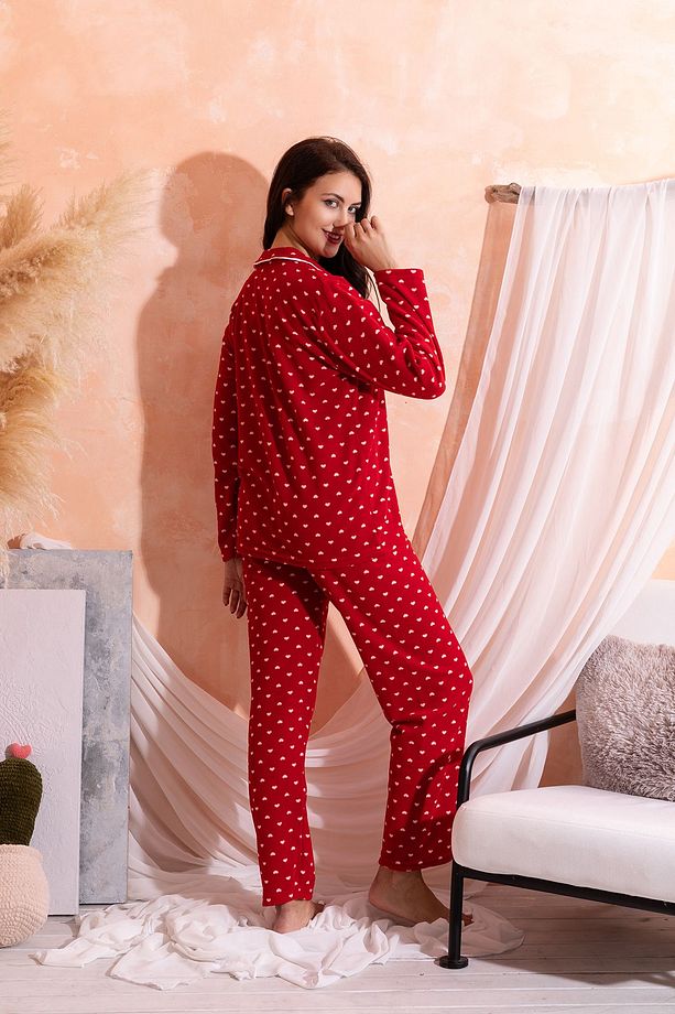 Kışlık Welsoft Peluş Inci Polar Düğmeli Pijama Takımı 'ipeksi Doku' - 7
