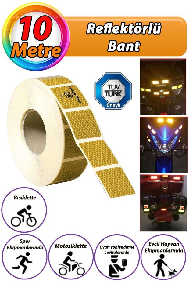10 Mt Reflective Reflective Highlighter Vehicle Auto Truck Strip Tape Yellow Warning Ban with Cutout with Tweezer Approval