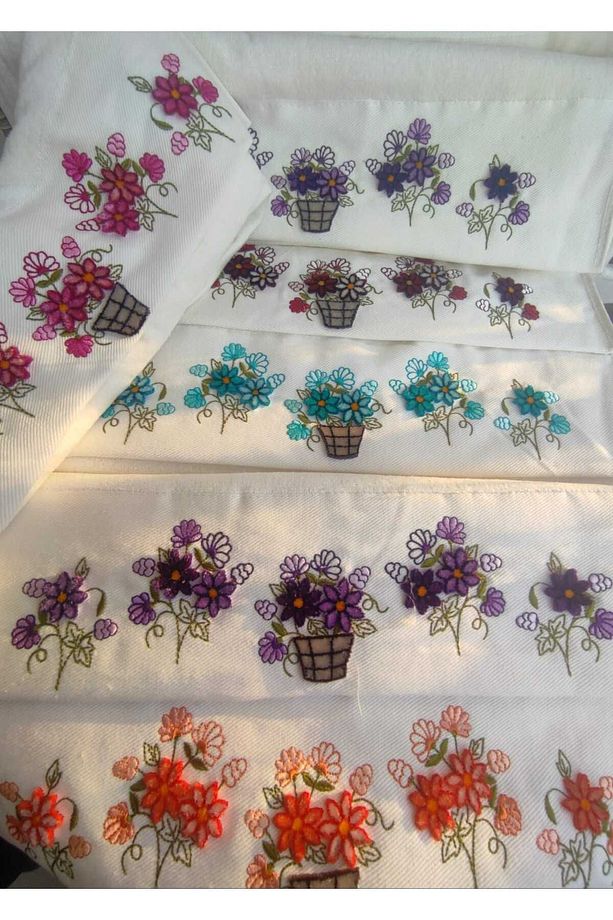 Soft Kadife Havlu 6 Adet 3 Boyutlu Tafting Baskılı 50x90 cm - 1